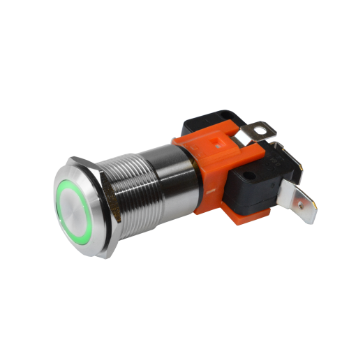 high current metal push button switch with led illumination, RGB LED available, rjs electronics ltd