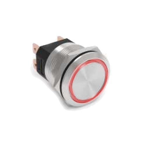 25mm metal push button switch, ring LED illumination, antivandal switch, panel mount, RJS Electronics
