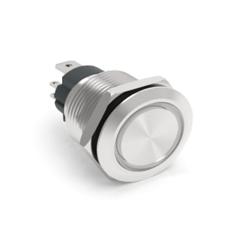 25mm metal push button switch, ring LED illumination, antivandal switch, panel mount, RJS Electronics