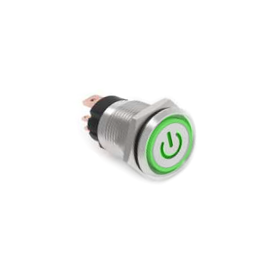 16mm high current push button switch, led illuminated, antivandal switch, panel mount, rjs electronics ltd