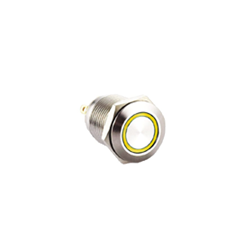 12mm ring led illuminated push button switch, antivandal, panel mount, ip67 rated, rjs electronics ltd