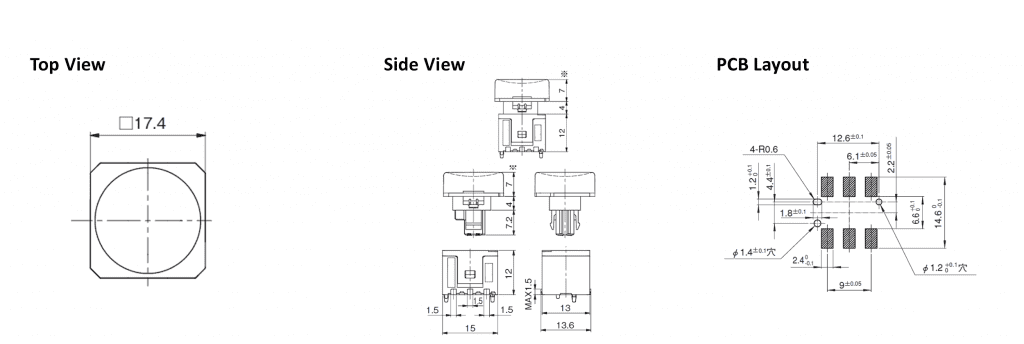 illuminated pcb button switch drawing, rjs electronics ltd