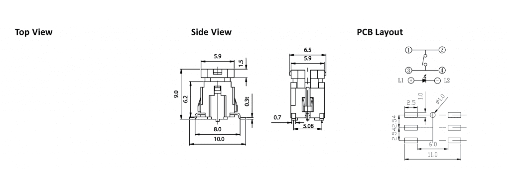 pcb push button drawing, rjs electronics ltd