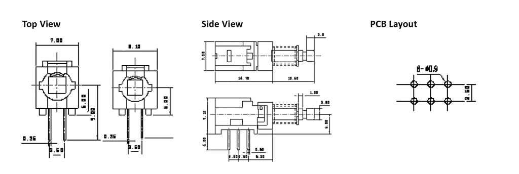 drawing for pcb push button switch ps909l-22-2-k