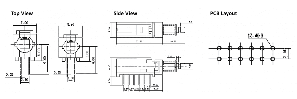 Drawing for pcb push button, rjs electronics ltd 