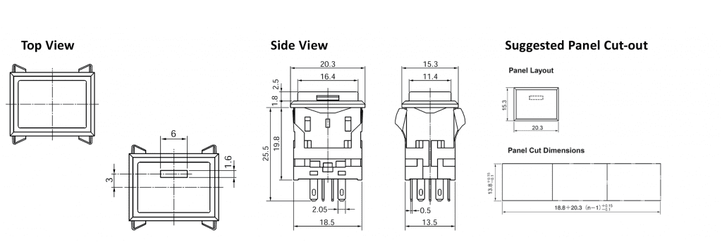 FH, led button switch drawing, rjs electronics ltd