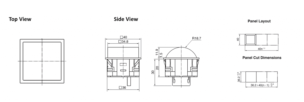 technical drawing for CL domed led indicator, rjs electronics ltd