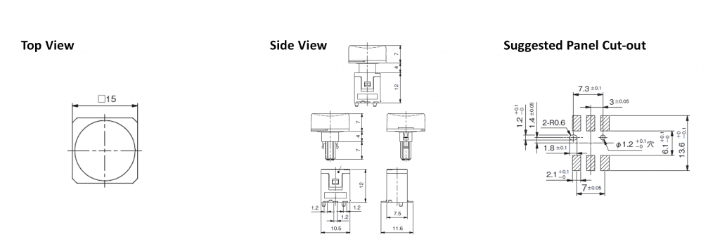 led illuminated push button drawing, 15mm K2 switch, rjs electronics ltd