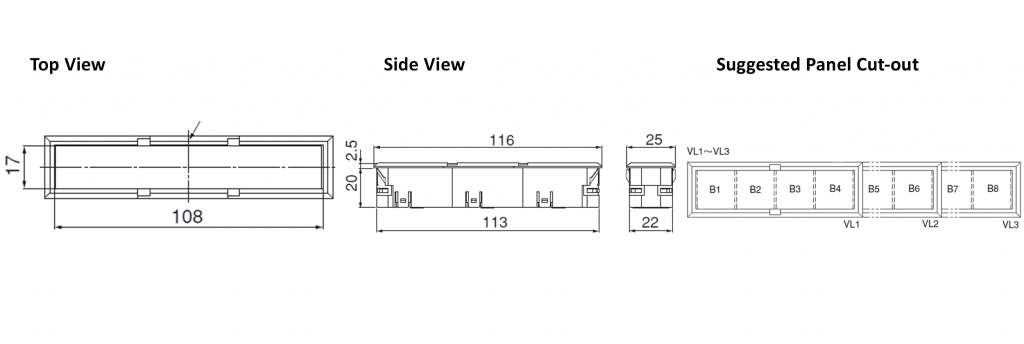 Drawing for led panel indicator VL1, rjs electronics ltd