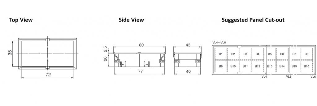 Technical drawing for led panel indicator, rjs electronics ltd