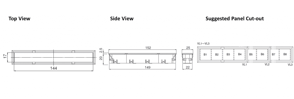 Technical drawing for led panel indicator - VL3 - rjs electronics ltd