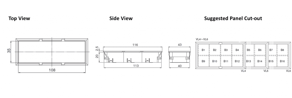 VL5 led indicator, technical drawing, rjs electronics ltd