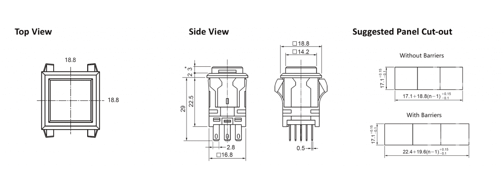 1422. EH Square Button Full-Face LED illumination, push button switch with LED illumination, RJS Electronics Ltd