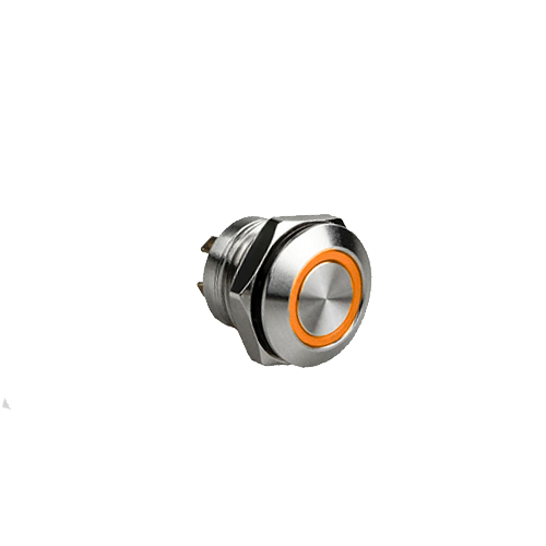 12mm, 16mm, 19mm, 22mm, 25mm, 30mm metal anti-vandal push button switch with ring LED illumination options. Solder lug terminals and screw terminals. RJS Electronics Ltd. Stainless steel, black aluminium anodised finish, LED Switches, LED Illumination options, RJS Electronics Ltd