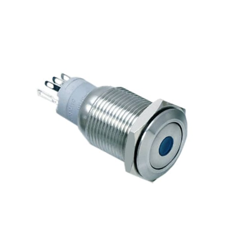 16mm metal push button switch, dot led illuminated, panel mount, antivandal switch, rjs electronics ltd