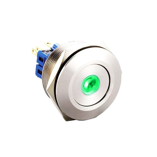 28mm metal push button switch, dot LED illumination, antivandal switch, panel mount, LED SWITCHES, RJS Electronics Ltd