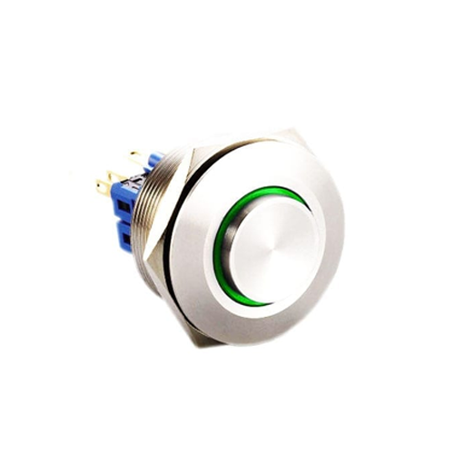 28mm metal push button switch, ring LED illumination, antivandal switch, panel mount, RJS Electronics