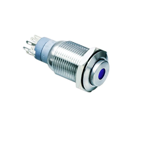 16mm metal push button switch, antivandal switch, panel mount, IP67 rated, dot LED illumination, LED SWITCHES, rjs electronics ltd