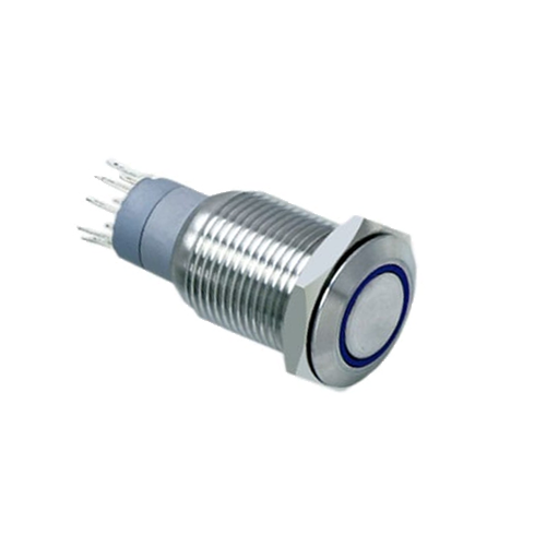 16mm metal push button switch, ring led illuminated, IP67 rated, rjs electronics ltd