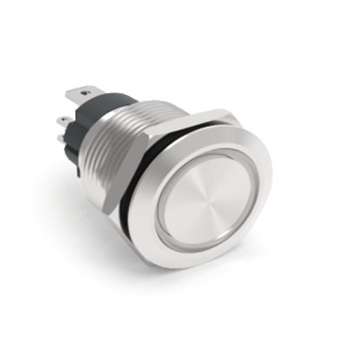 25mm metal push button switch, ring LED illumination, antivandal switch, panel mount, RJS Electronics