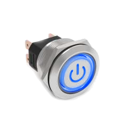 25mm metal push button switch, power & ring LED illumination, antivandal switch, panel mount, RJS Electronics