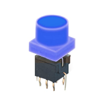 PB61302A - blue. PCB switches, Push button switch, Switch with LED illumination, single LED illumination, bi-colour LED illumination, RGB Illumination, momentary function or latching function, IP Rated, RJS Electronics Ltd.