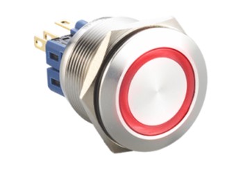 Metal Anti-Vandal switches, led illuminated panel mount push button switch, ring illumination, RJS Electronics Ltd