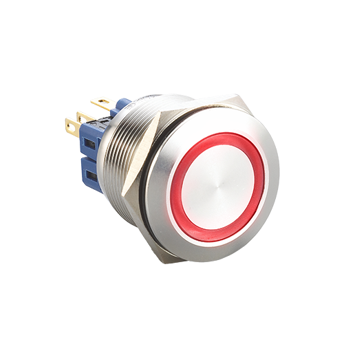 Metal, Push Button Switch, Single LED illumination, switch with illumination, LED SWITCHES, RJS Electronics Ltd