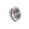 25mm low profile switch, panel mount push button switch, low profile switch with ring led illumination, brushed steel material, high head, LED SWITCHES, switch with illumination, rjs electronics ltd