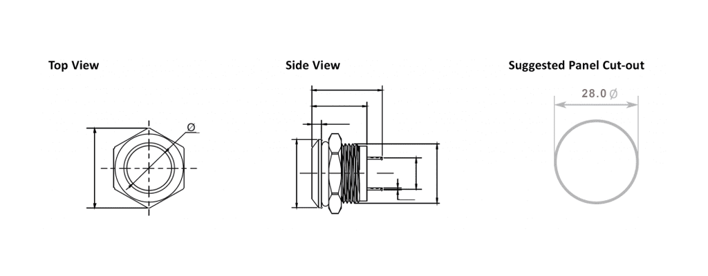 28mm - panel cut out - RJS ELECTRONICS LTD