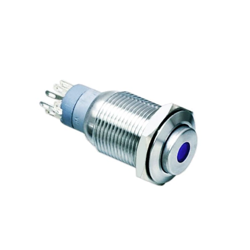 16mm metal push button switch, antivandal, panel mount, dot led illumination, rjs electronics ltd