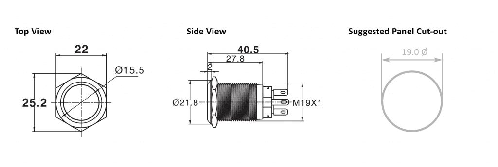 19mm antivandal push button switches, rjs electronics ltd