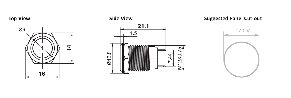 RJS1N1-12-F~67J, Metal Push Button Switch, non-illuminated, push button switch, Switch, RJS Electronics ltd