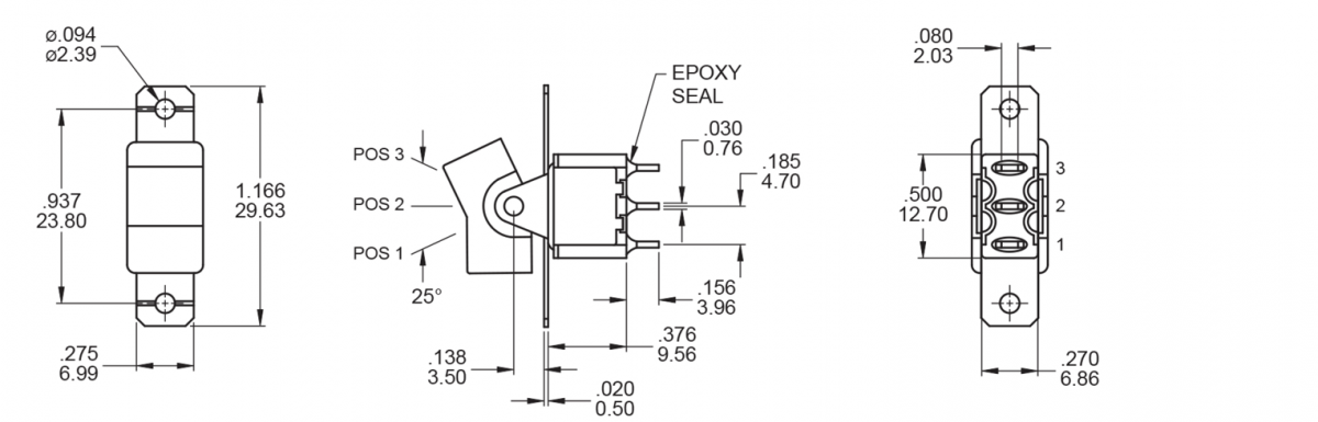 3MSeries - 3A - SPDT Rocker Switches, Panel Mount switches. drawings techincal - Panel Mount, momentary functioning Rocker switches by RJS Electronics Ltd, Rocker Switches, on off switch, plastic, metal, PCB, panel mount switch, available with and without LED illumination, IP rated, miniature sealed rocker and paddle switch, SPDT – 3PDT. RJS Electronics Ltd.