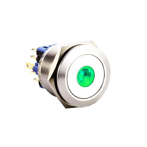 25mm metal push button switch, dot LED illumination, antivandal switch, panel mount, LED SWITCHES, RJS Electronics