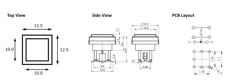 illuminated pcb push button switch drawing, rjs electronics ltd