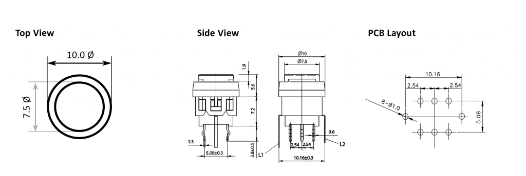 illuminated pcb push button switch drawing, rjs electronics