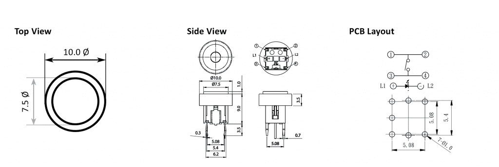 , PCB, push button switches with tactile function, momentary or latching tactile switch, tact switch and tactile switch function, with led illumination or without LED illumination. IP Rating, custom options available, RJS Electronics Ltd.