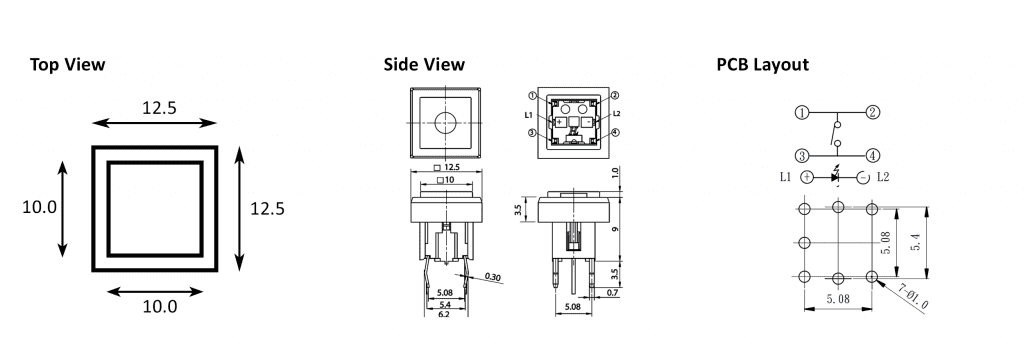 led illuminated pcb push button, rjs electronics ltd