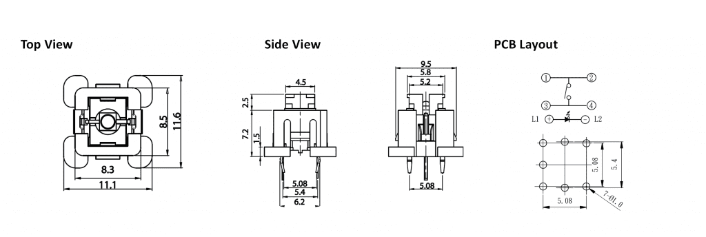 illuminated pcb push button switch drawing, rjs electronics ltd