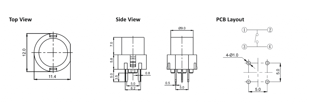 pcb push button switch drawing, rjs electronics