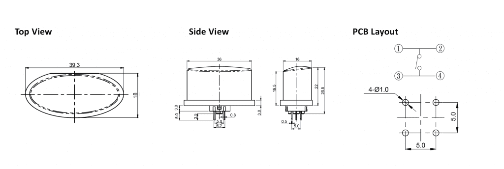 pcb switch with led illumination drawing, rjs electronics ltd