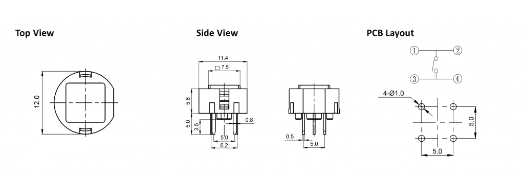 pcb push button drawing, rjs electronics ltd