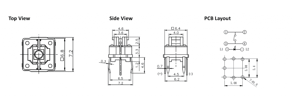 illuminated pcb switch drawing, rjs electronics ltd