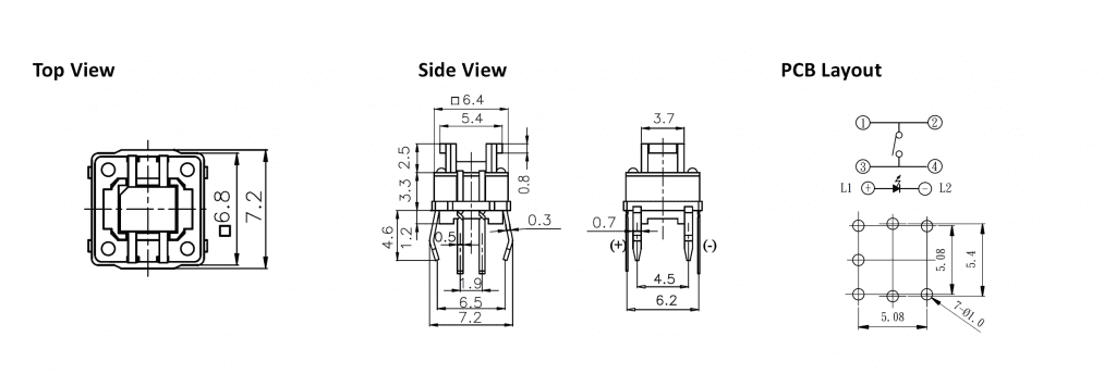 illuminated pcb push button switch, rjs electronics ltd