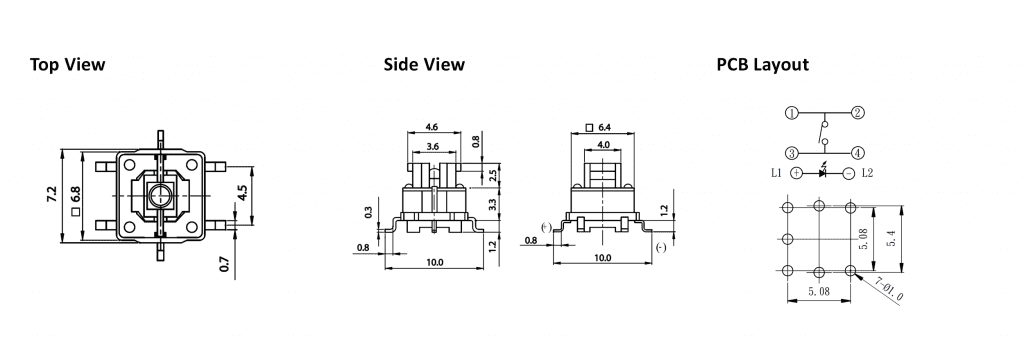 drawing of pcb switch with led illumination, rjs electronics ltd