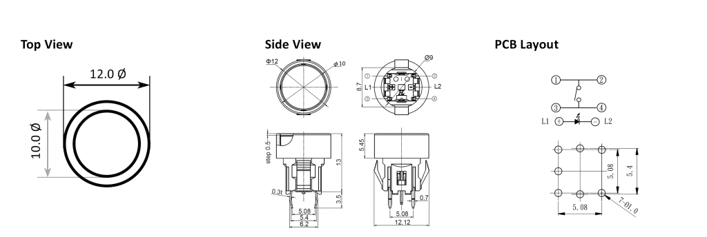 Push button switch with led drawing, rjs electronics ltd