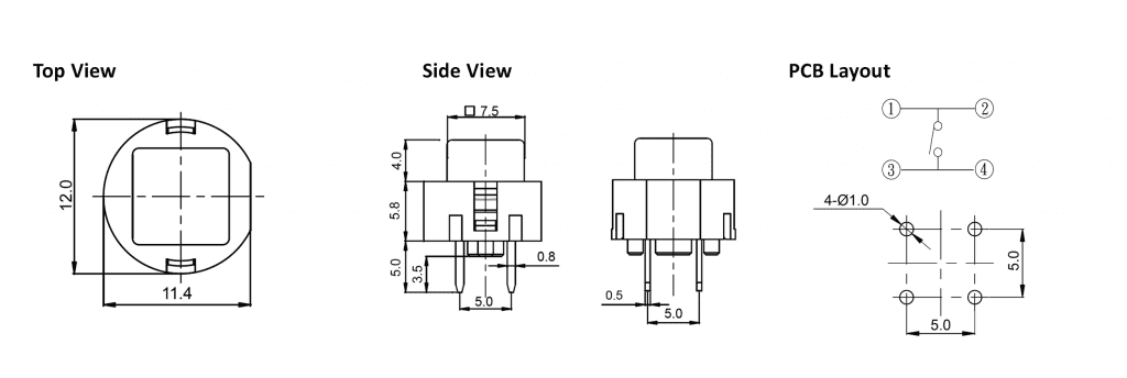 drawing, push button switch, rjs electronics ltd