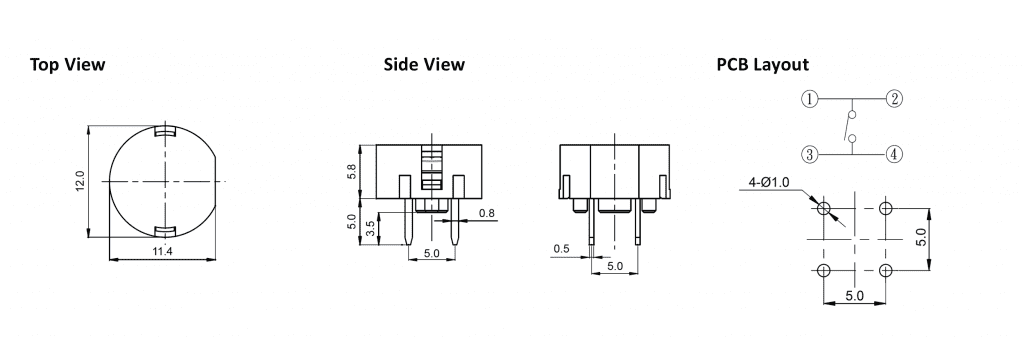 pcb illuminated push button drawing, rjs electronics ltd