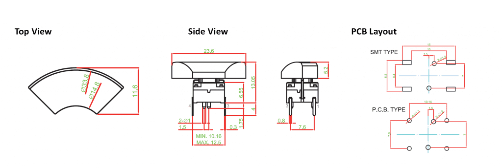 Drawing for illuminated pcb switch, rjs electronics ltd